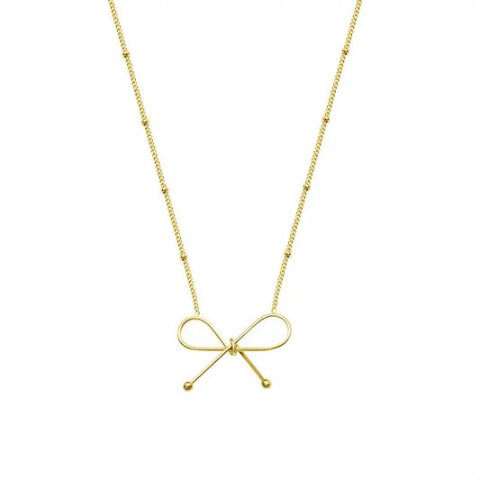 18K Gold Plated Clip Bow Necklace
