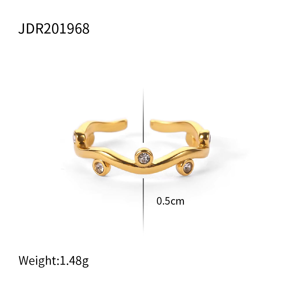 18K Gold Plated Zirconia Willow Leaf Ring (Adjustable)