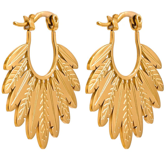 18K Gold Plated Leaf Hoop Earring