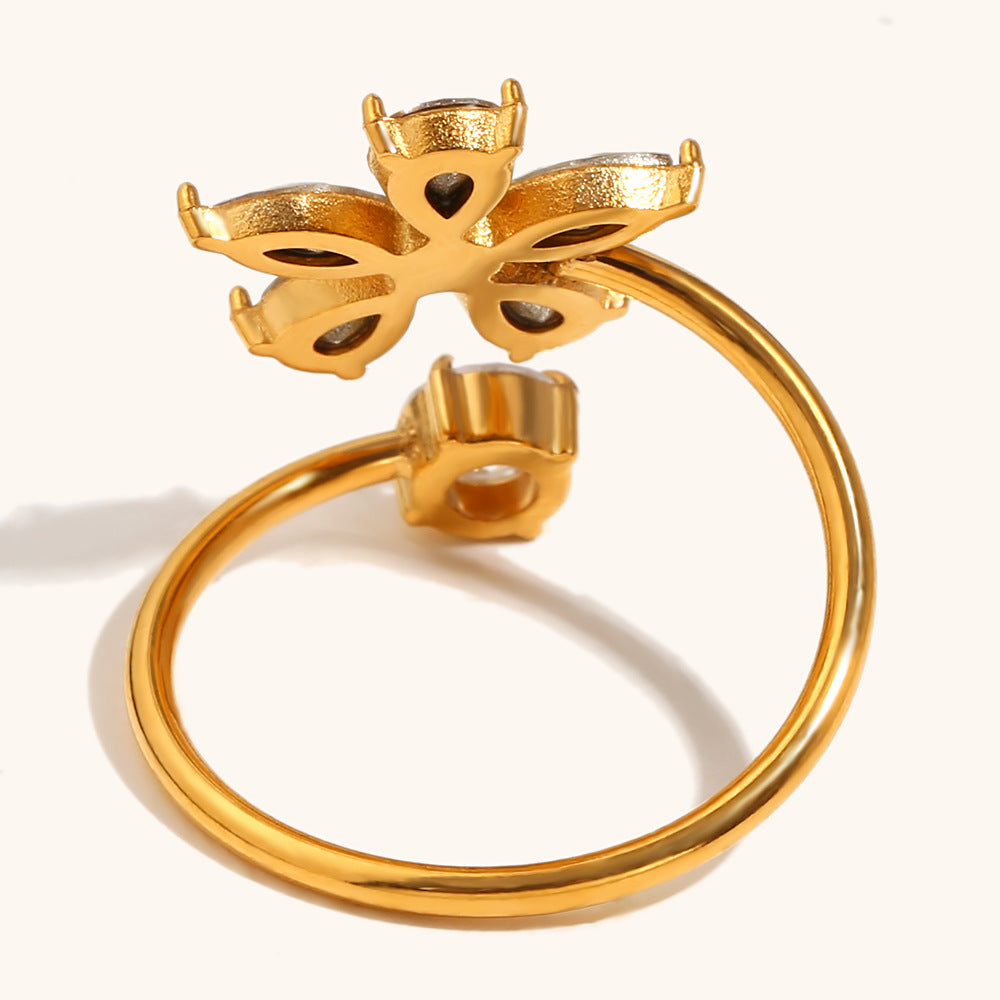 18K Gold Plated Zirconia Flower Ring (Adjustable)