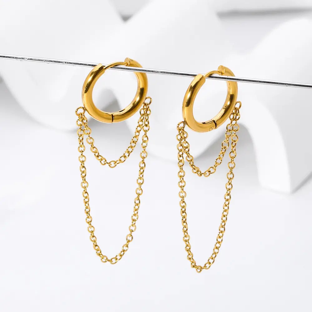 18K Gold Plated Punk Chain Tassel Earrings