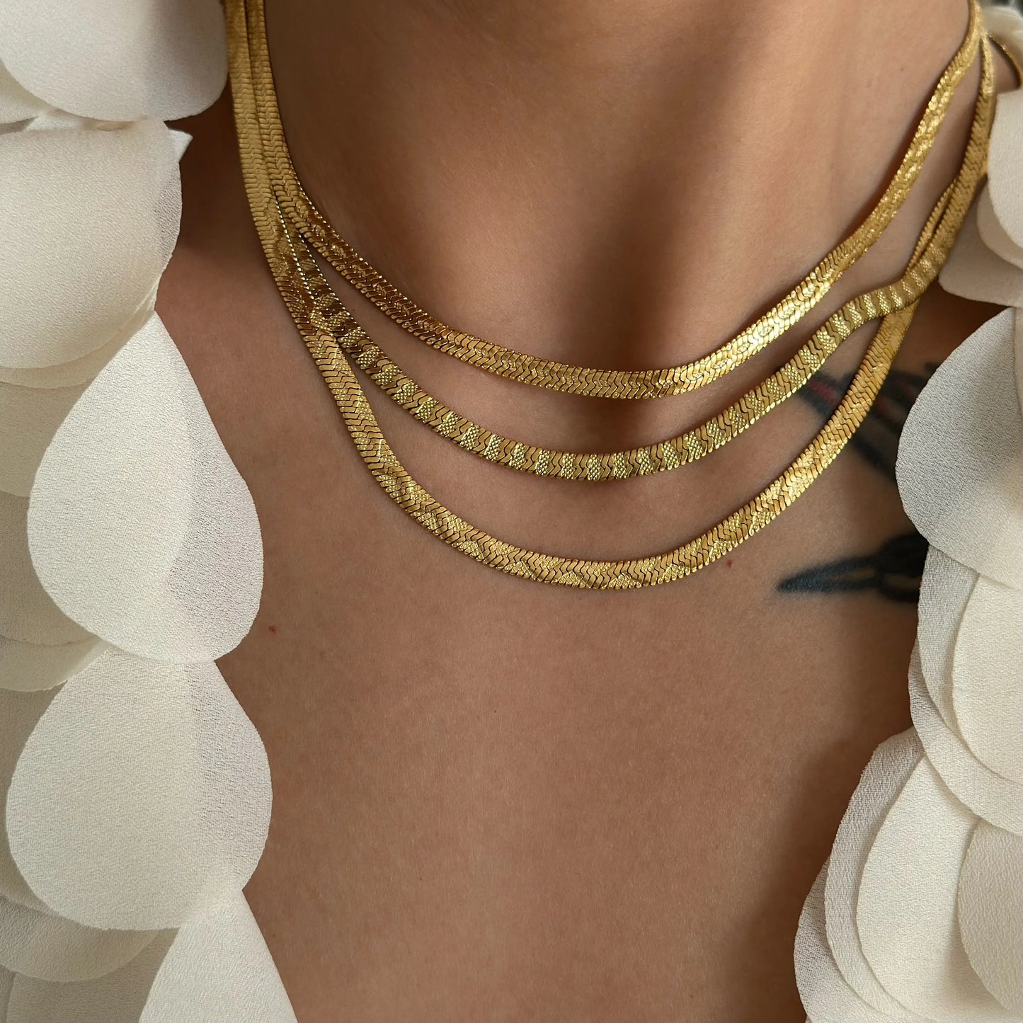 18k Gold Plated Vintage Embossed Flat Necklace