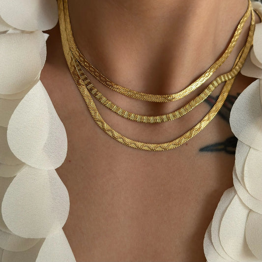 18k Gold Plated Vintage Embossed Flat Necklace
