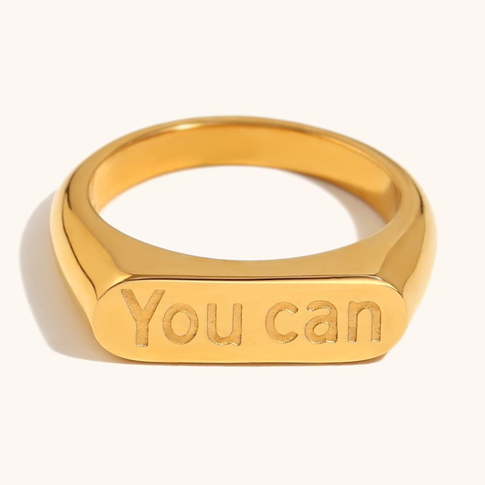 18K Gold Plated YOU CAN Signet Ring