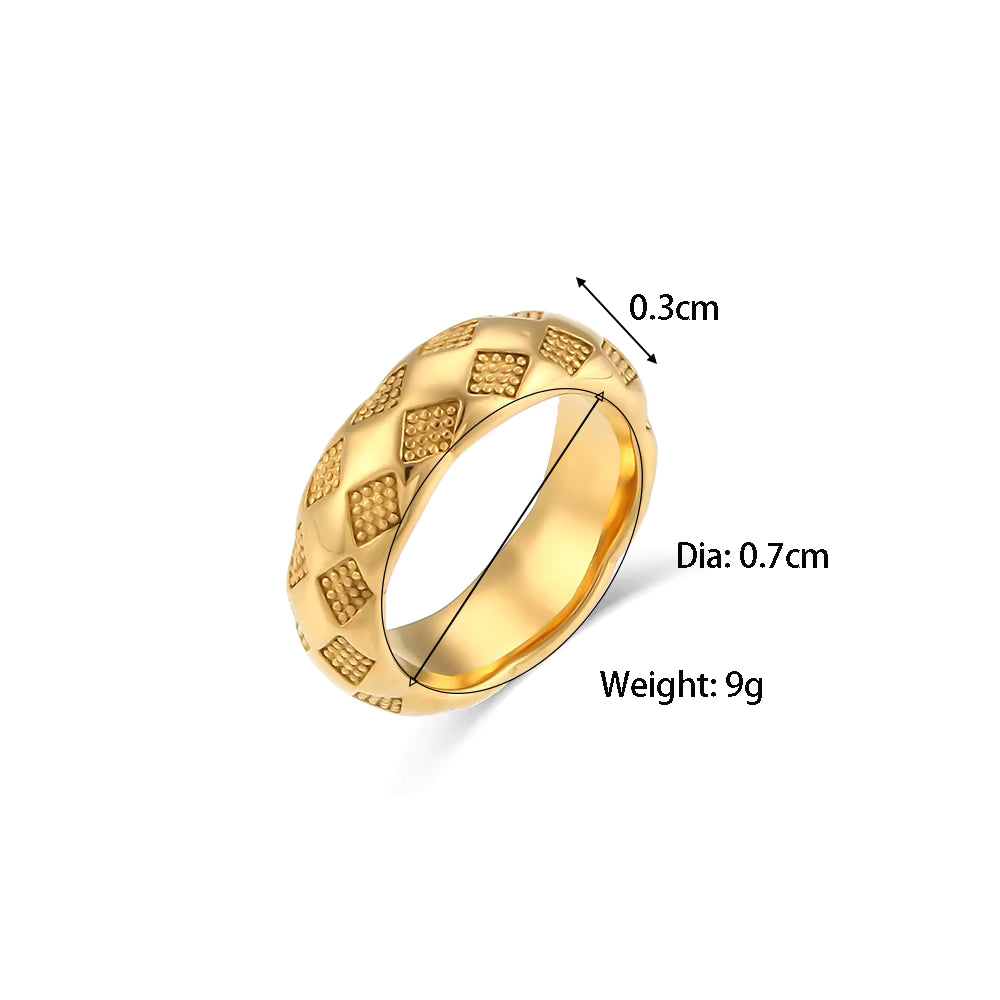 18K Gold Plated Checkered Texture Ring