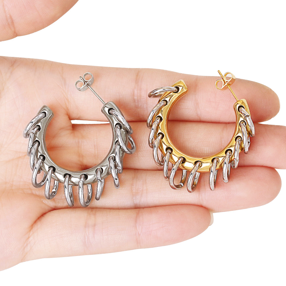 18K Gold Plated Fringe Chunky C Earrings