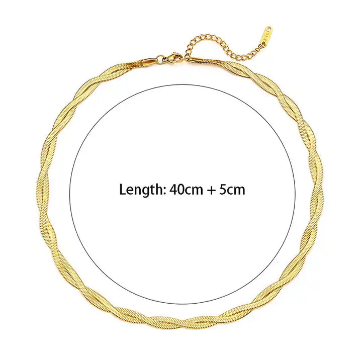 PVD 18K Gold Plated Double Twisted Herringbone Snake Chain Necklace