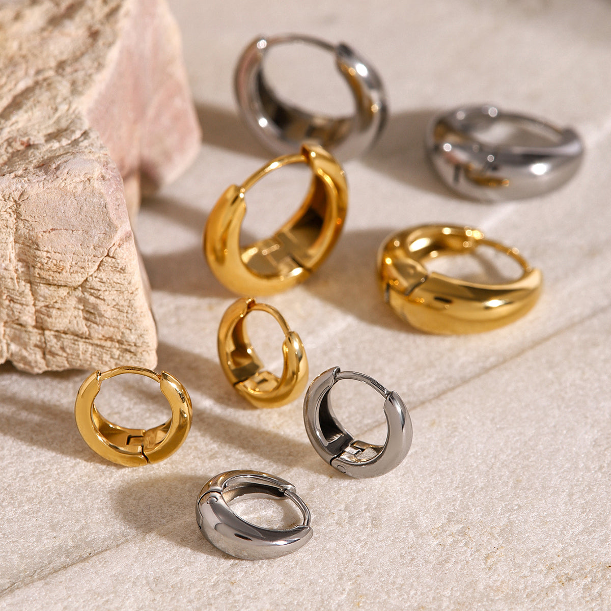 18K Gold Plated Geometric Huggie Hoop