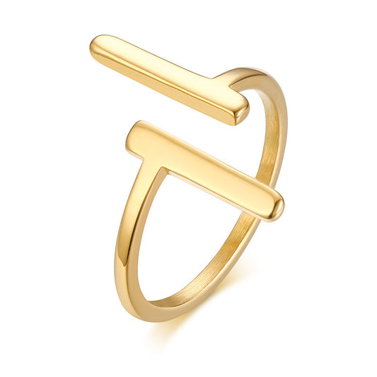 18K Gold Plated Geometric T Shape Ring