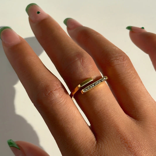 18K Gold Plated Geometric CZ Ring (Adjustable)