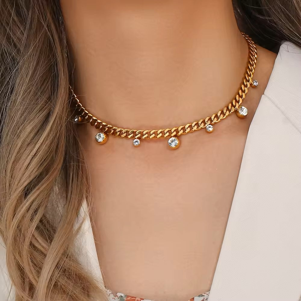 18K Gold Plated ZC Charm Cuban Choker Necklace