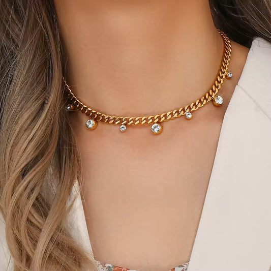 18K Gold Plated ZC Charm Cuban Choker Necklace