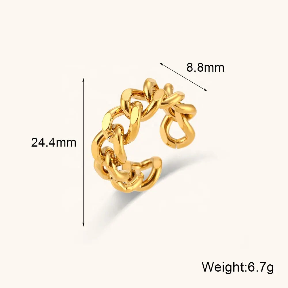 18K Gold Plated Chunky Cuban Chain Ring (Adjustable)