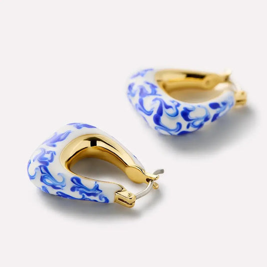 18K Gold Plated U-Shape Porcelain Earrings