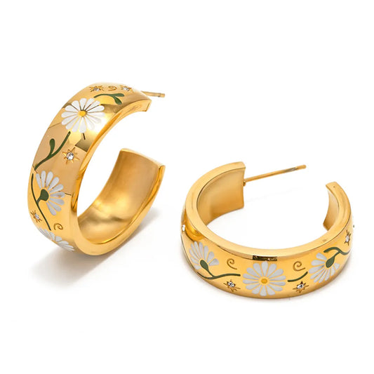 18K Gold Plated Daisy Flower Hoop Earring