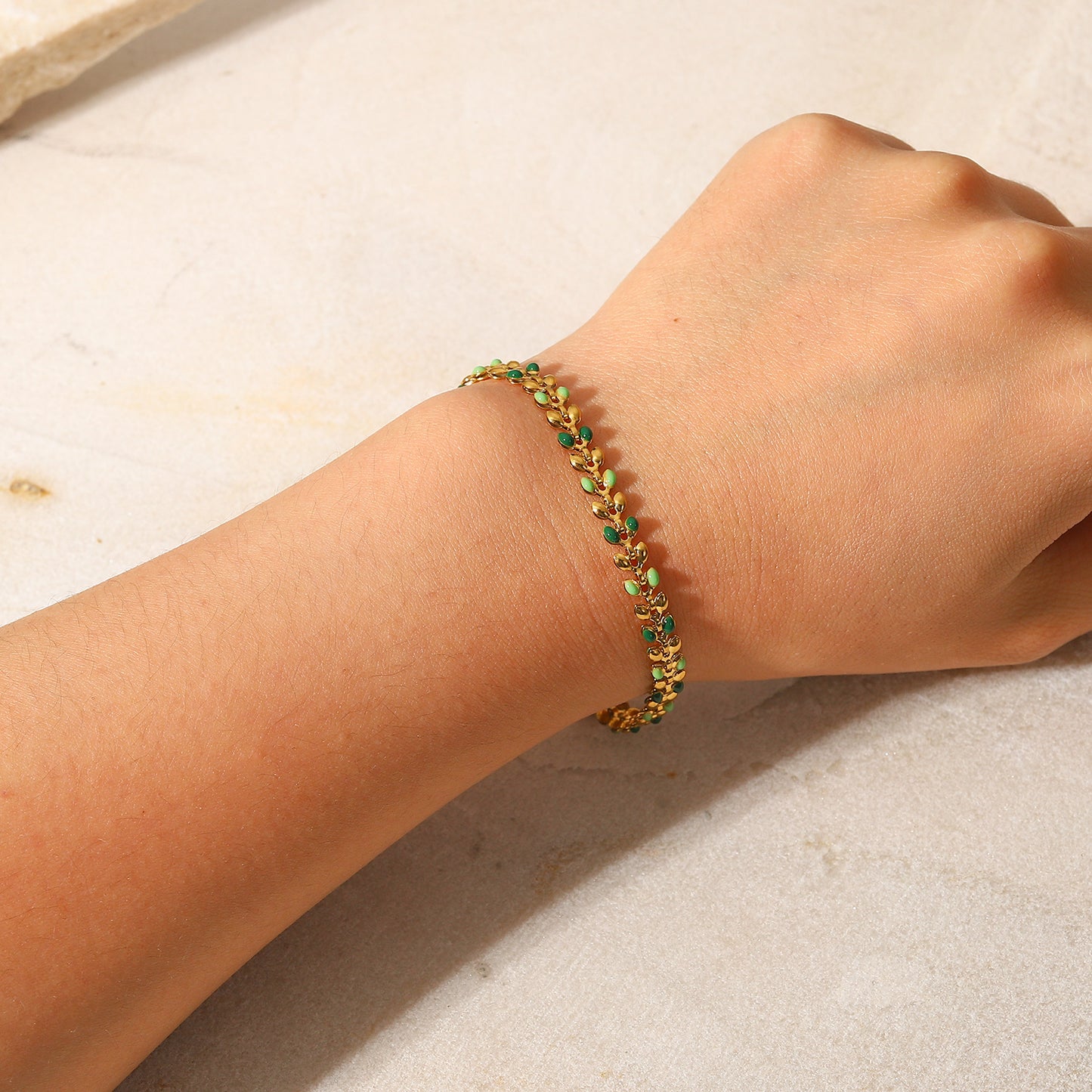 18K Gold Plated Green Leaf Bracelet