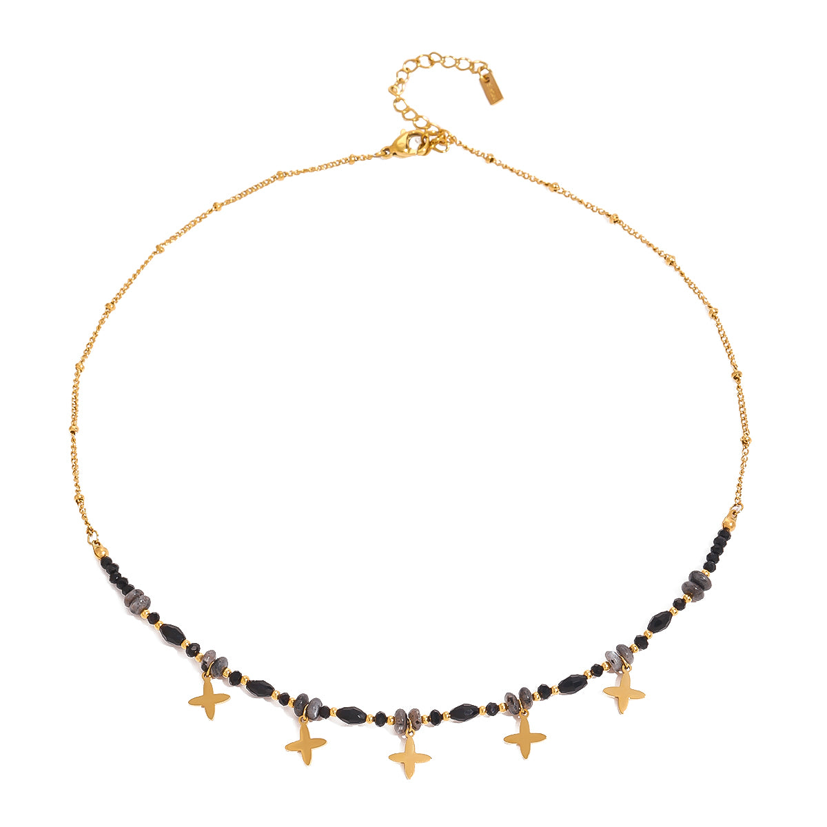 18K Gold Plated Black Four-Point Star Necklace