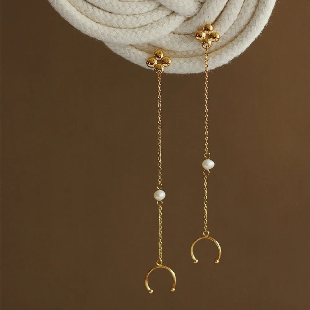 18K Gold Plated Clover Flower Tassel Earring (single)