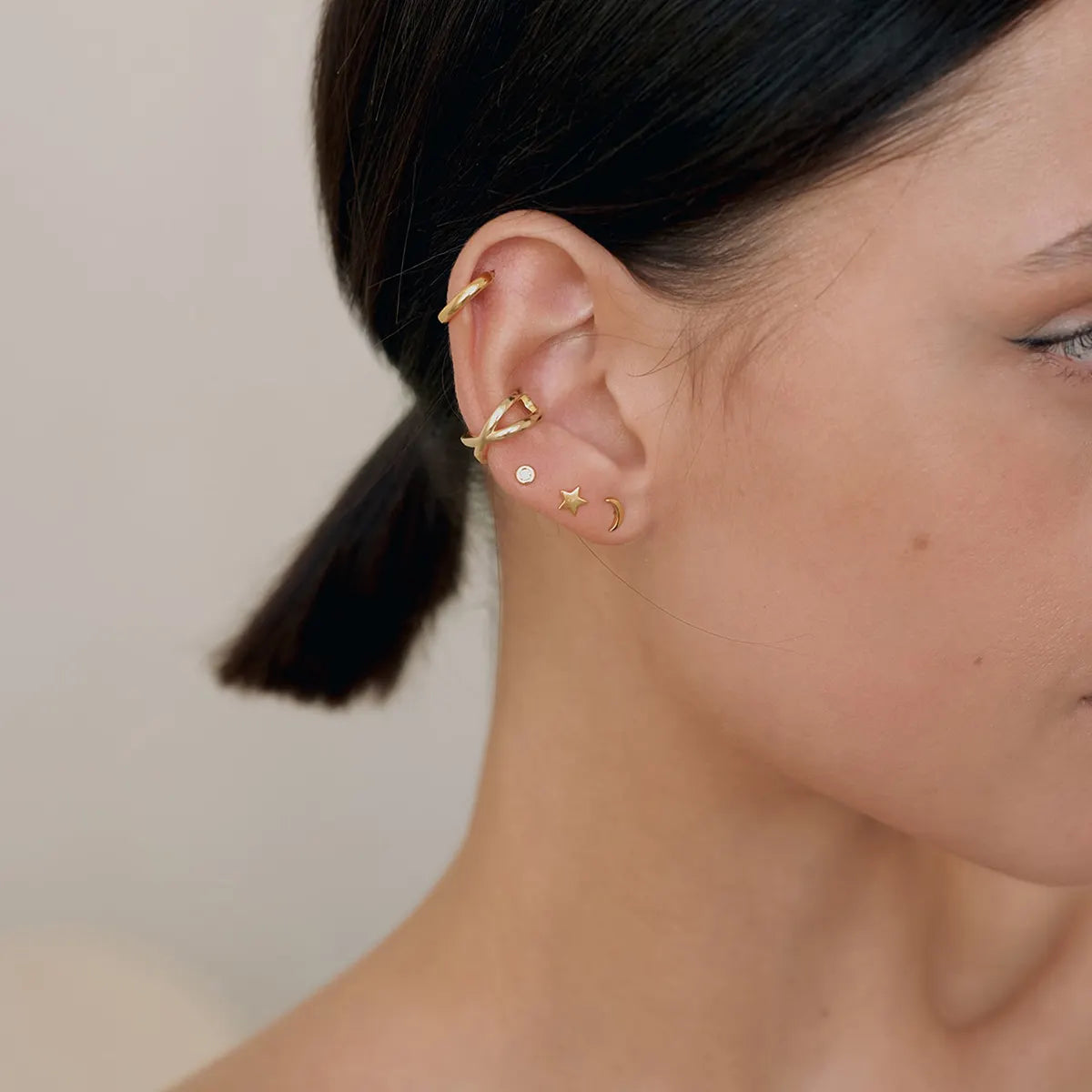 18K Gold Plated Cross Cuff Earring (single)