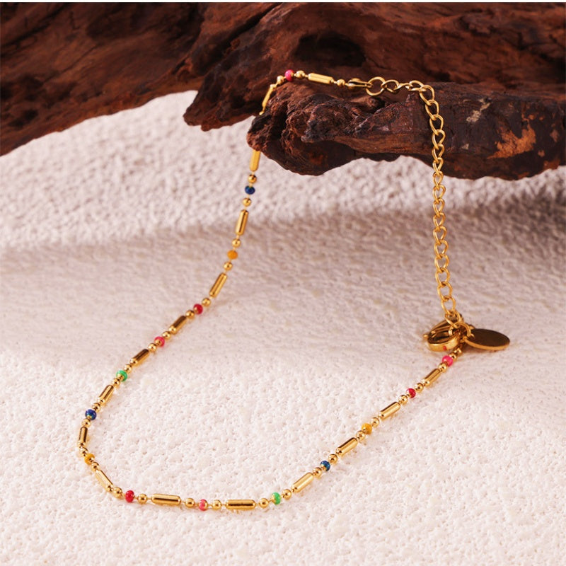 18K Gold Plated Colourful Bead Cylinder Bracelet