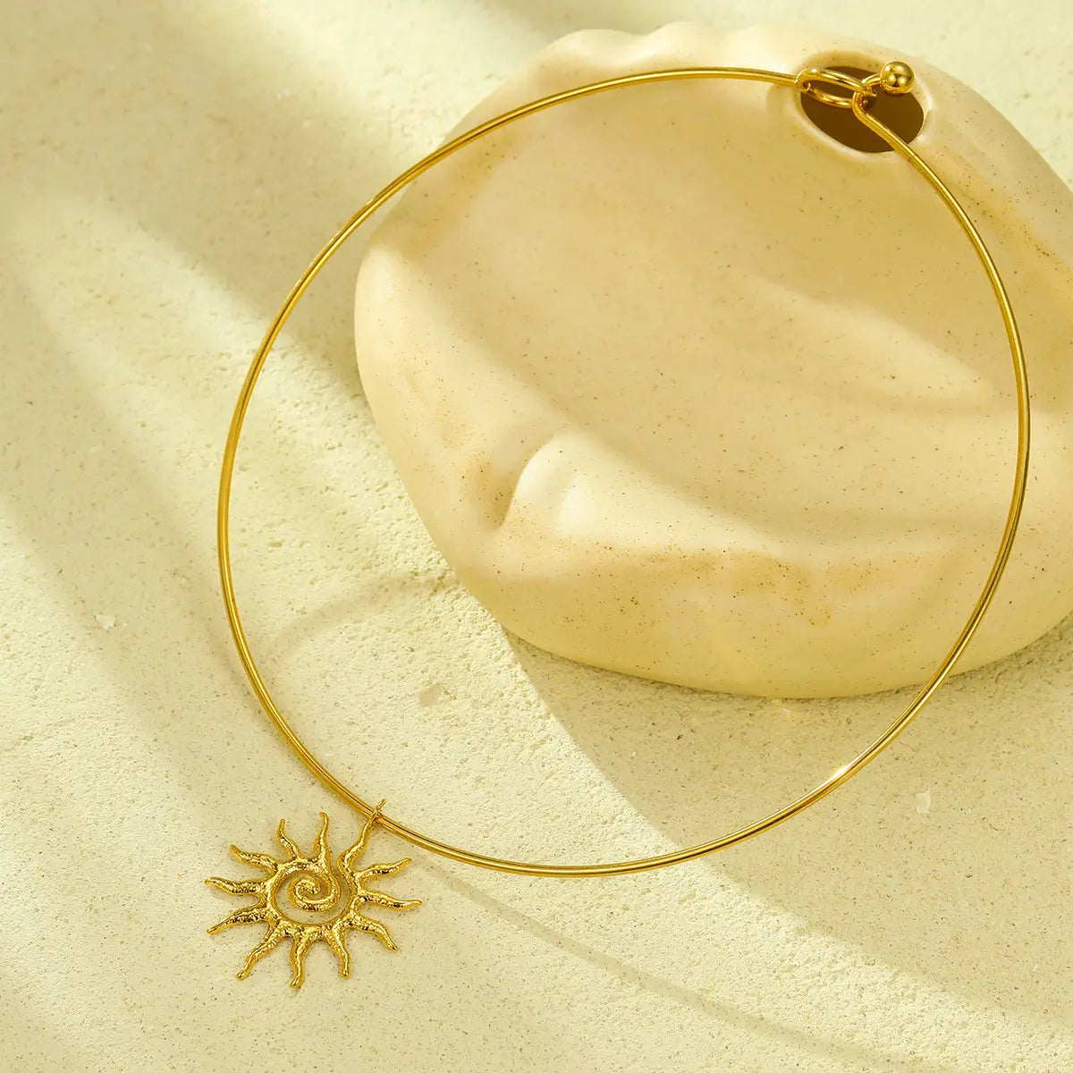 18K Gold Plated Spiral Sun Hoop Pendant Necklace