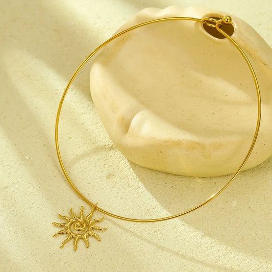 18K Gold Plated Spiral Sun Hoop Pendant Necklace