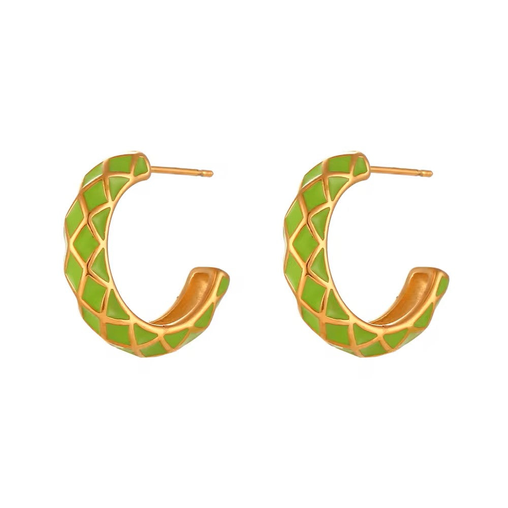 18K Gold Plated Enamel Hoop Earrings