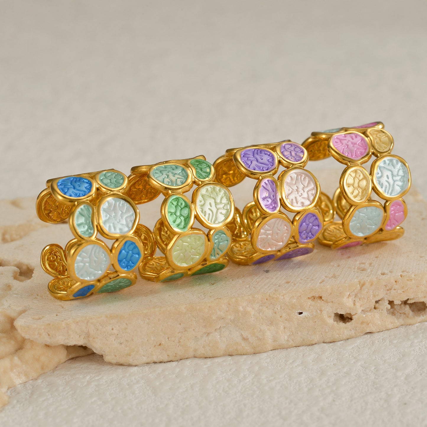 18K Gold Plated Enamel Circle Rings