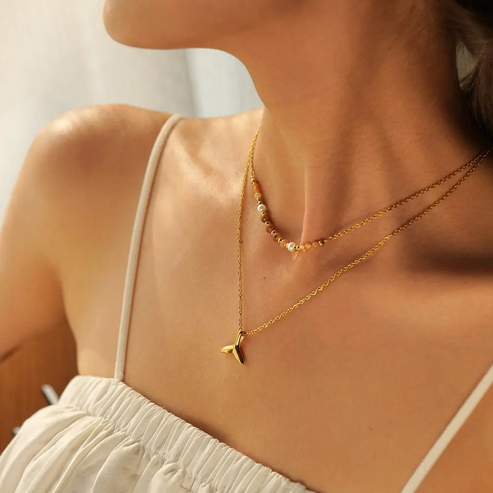 18K Gold Plated Double-Layer Fishtail Necklace
