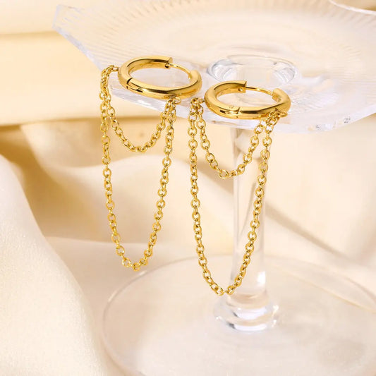 18K Gold Plated Punk Chain Tassel Earrings