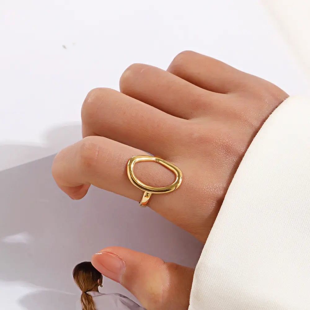 18K Gold Plated Oval Open Ring (Adjustable)