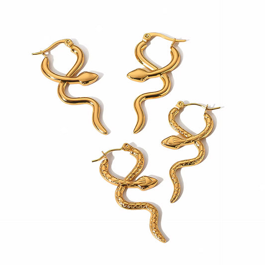 18K Gold Plated Titanium Snake Dangle Earrings