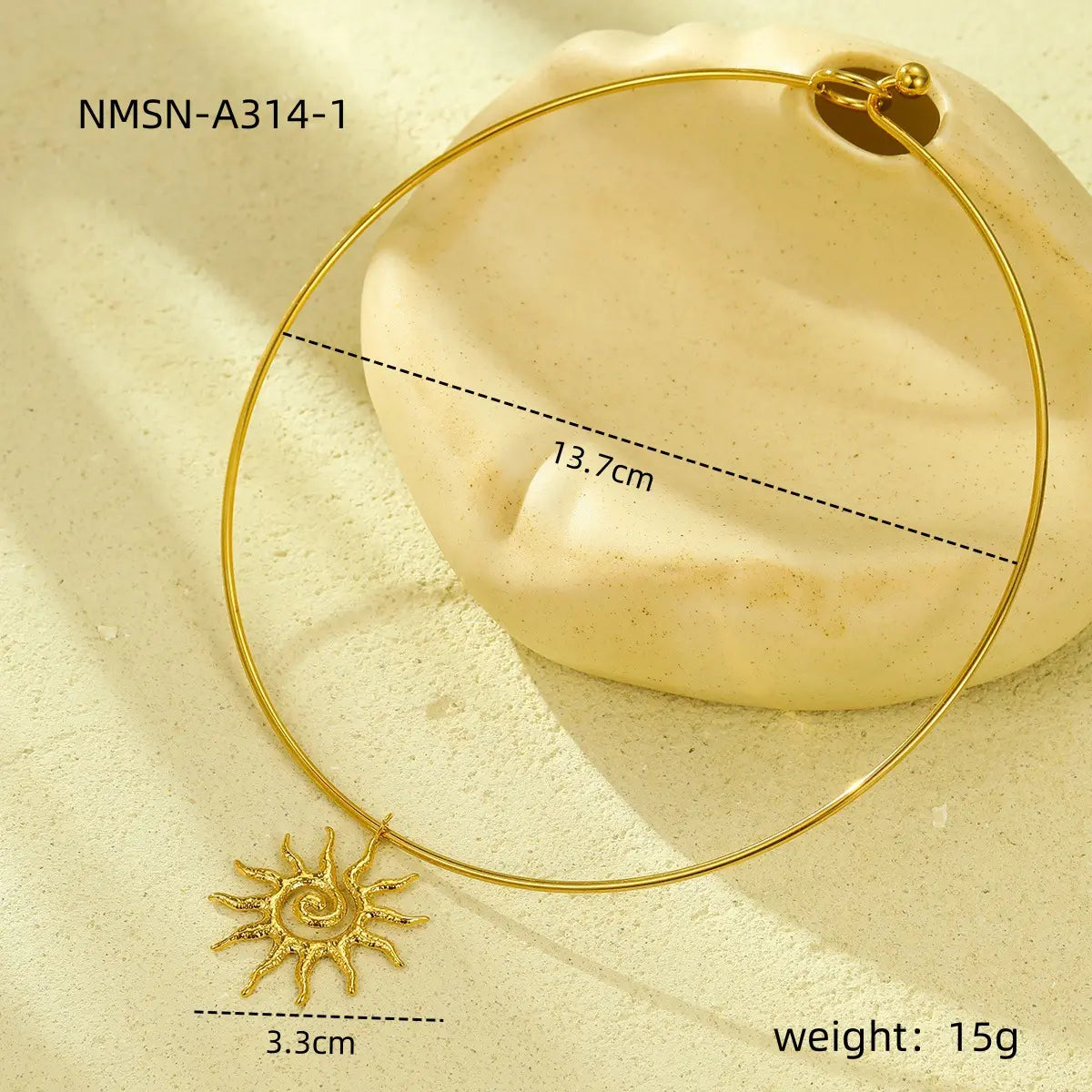 18K Gold Plated Spiral Sun Hoop Pendant Necklace
