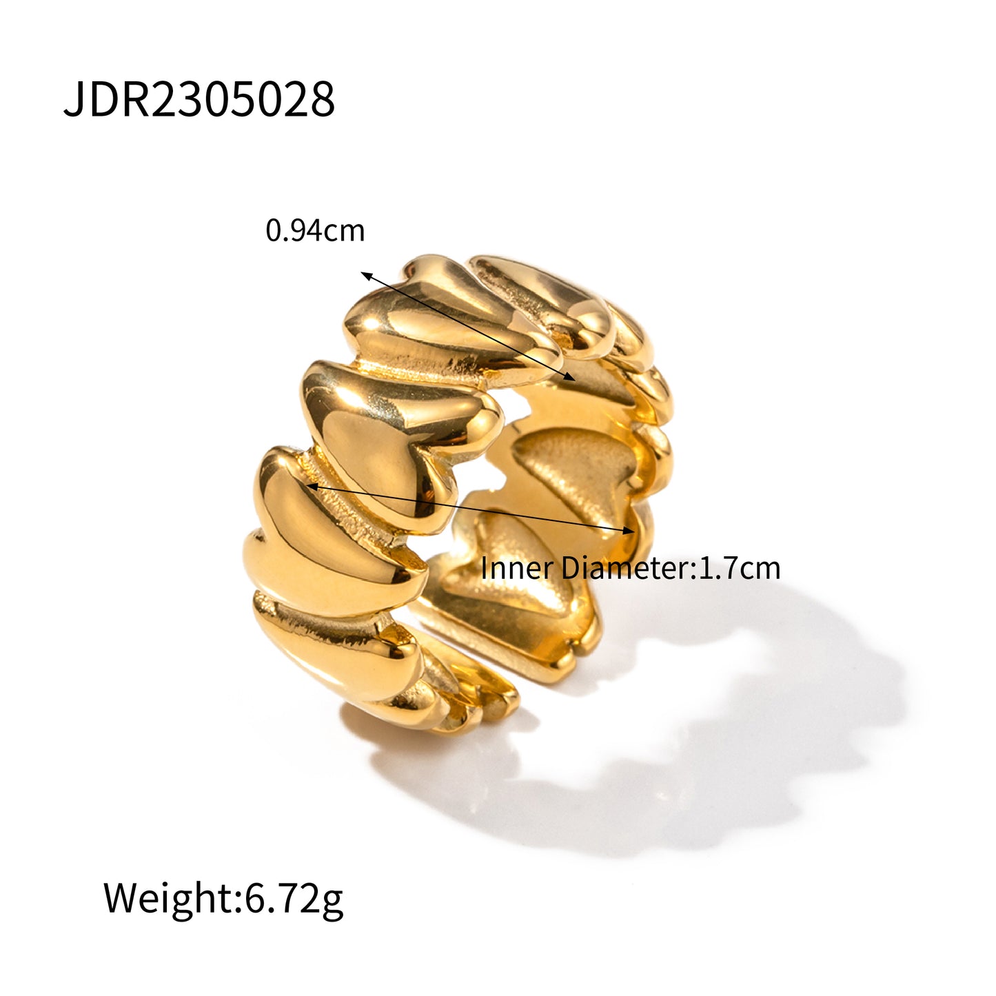 18K Gold Plated Chunky Heart Open Ring