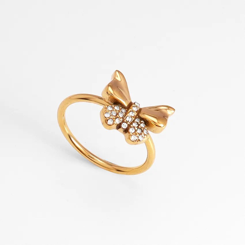 18K Gold Plated CZ Butterfly Ring