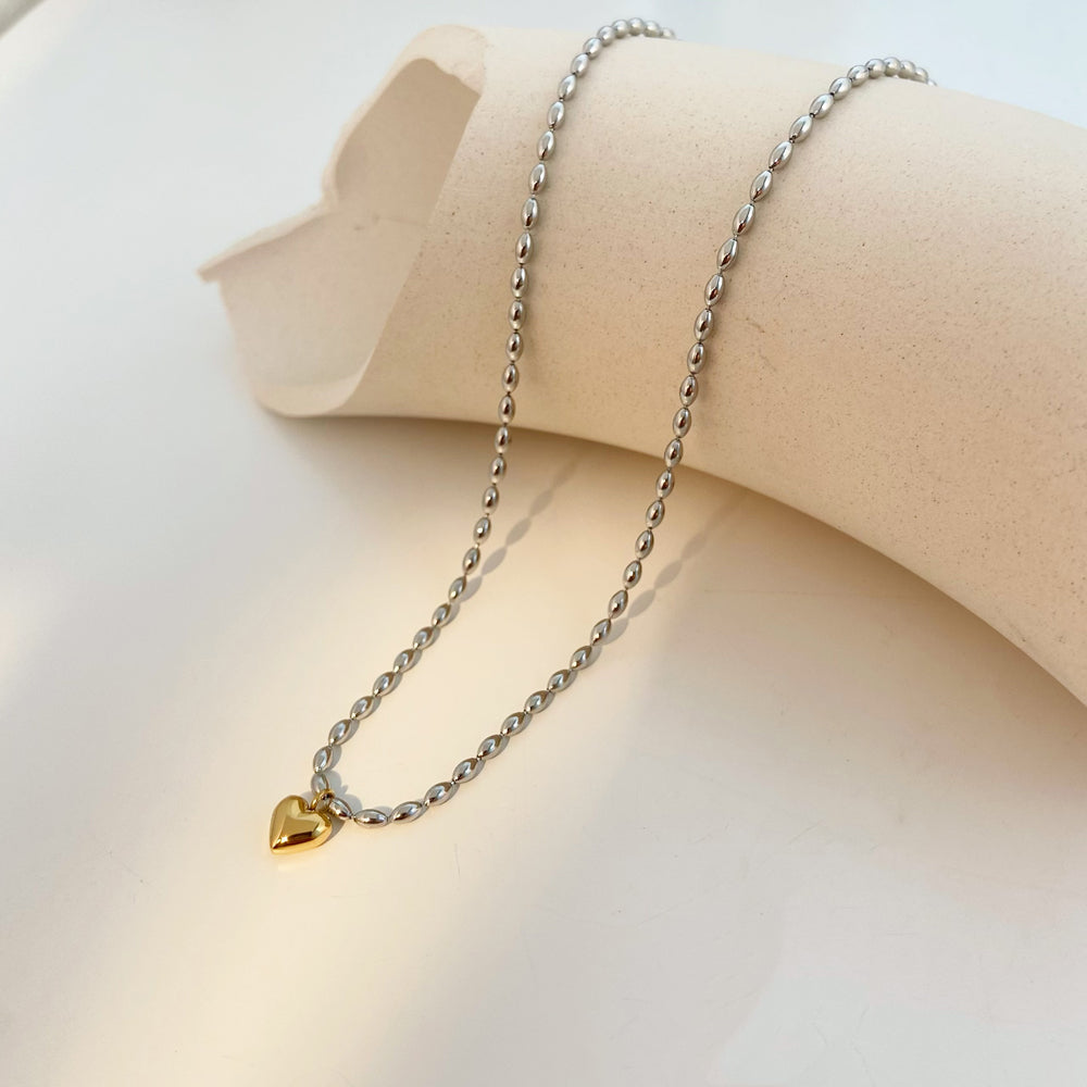 18K Gold Plated Two-Toned Heart Pendant Necklace