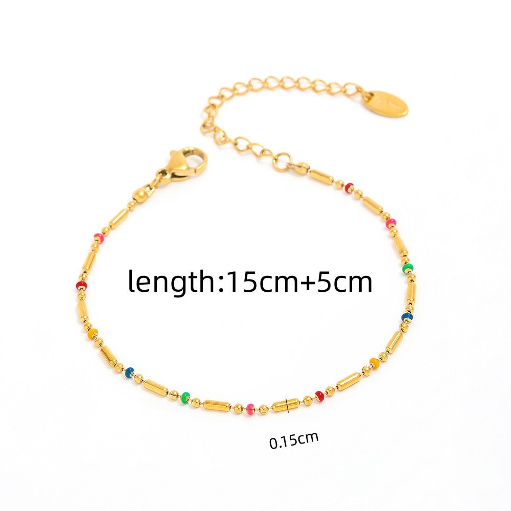 18K Gold Plated Colourful Bead Cylinder Bracelet
