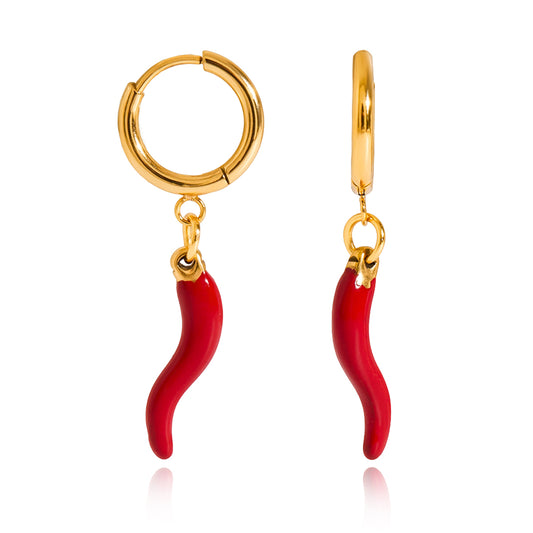 18k Gold Plated Red Chili Oiled Earring