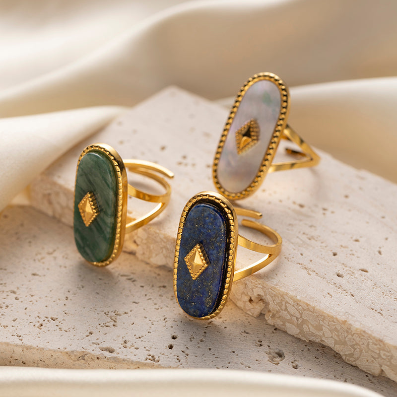 18K Gold Plated Natural Stone Retro Ring (Adjustable)