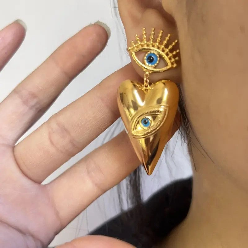 18K Gold Plated Turkish Eye Heart Earring