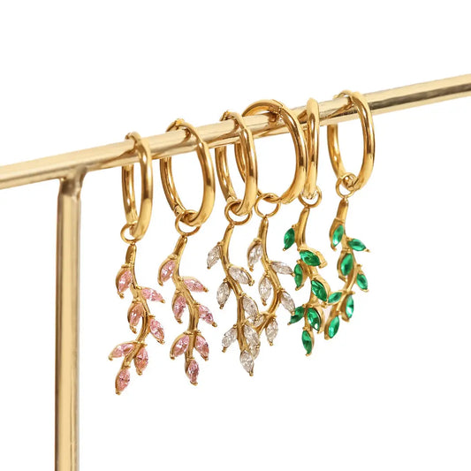 18K Gold Plated ZC Leaf Pendant Earrings
