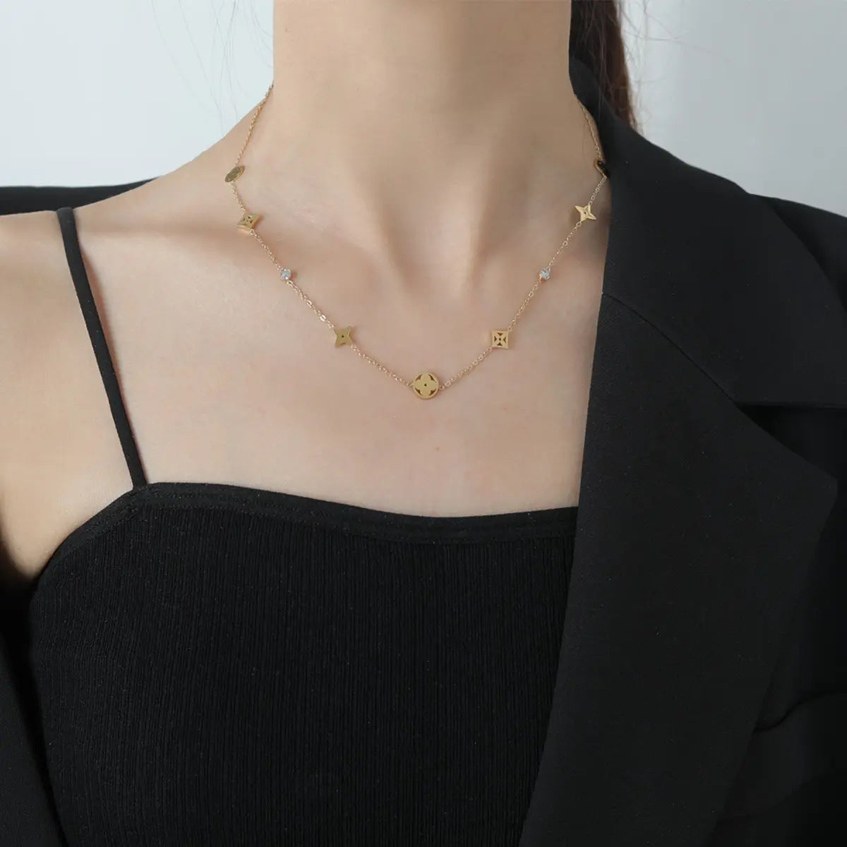 18K Gold Plated Four Leaf CZ Necklace