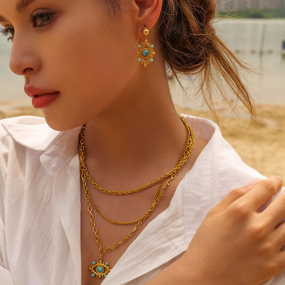 18K Gold Plated Devil's Eye Turquoise Earrings