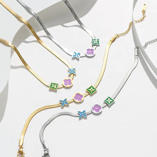 18K Gold Plate Flat Snake 3-Charm Necklace