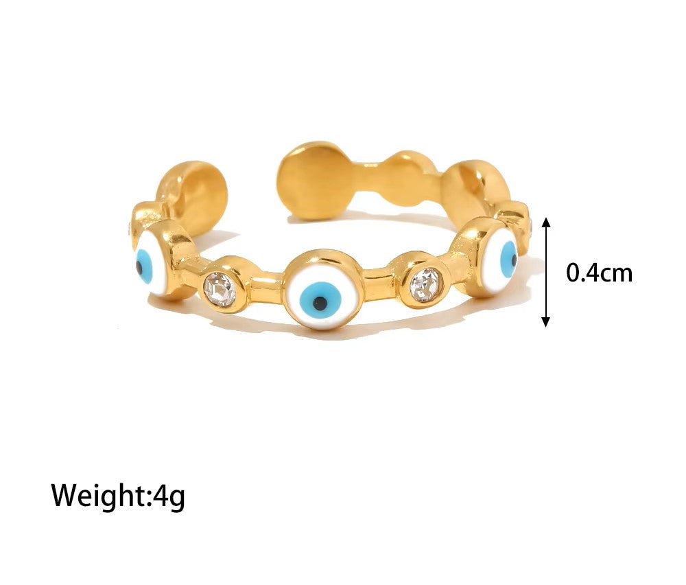 18K Gold Plated CZ Evil Eye Ring (Adjustable)