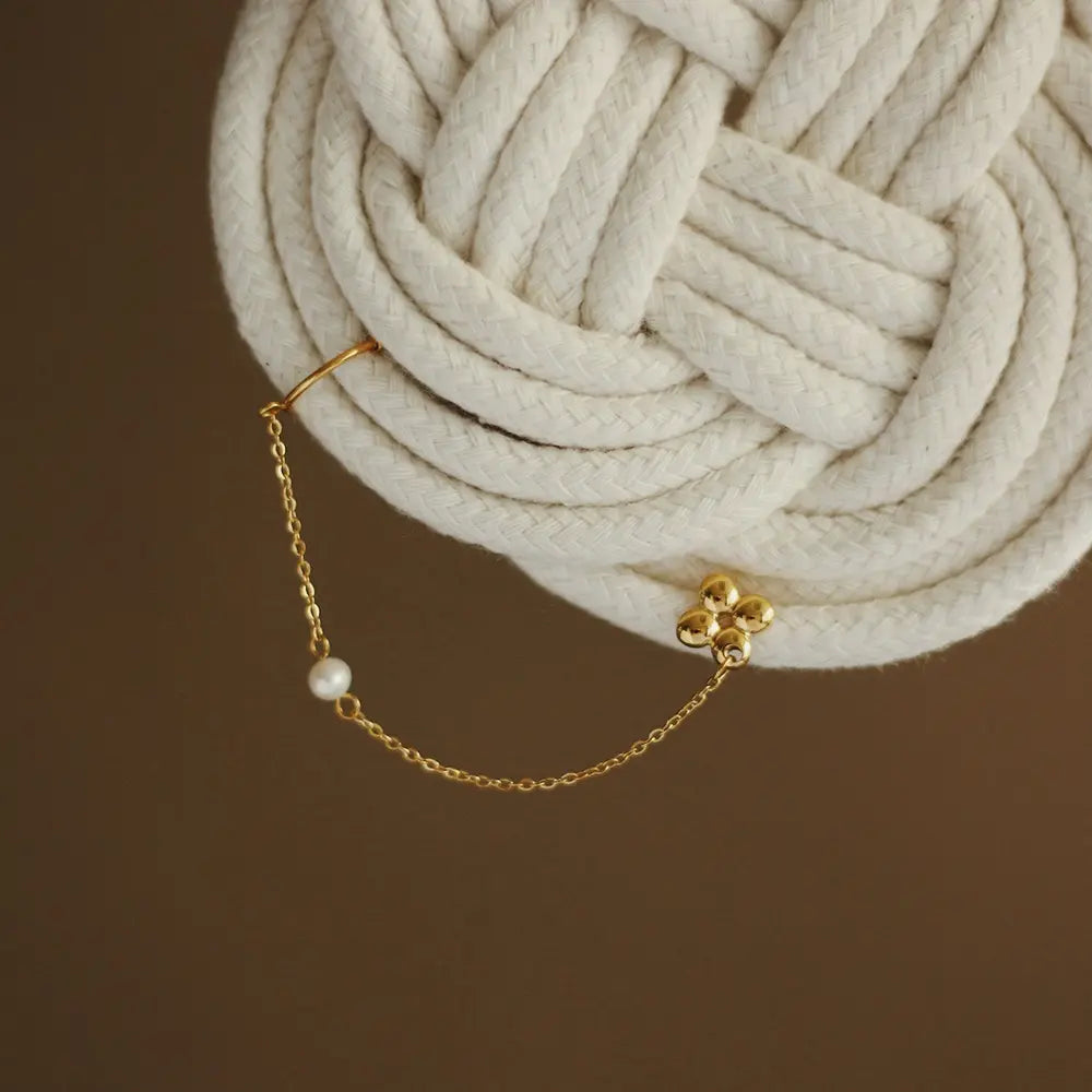 18K Gold Plated Clover Flower Tassel Earring (single)