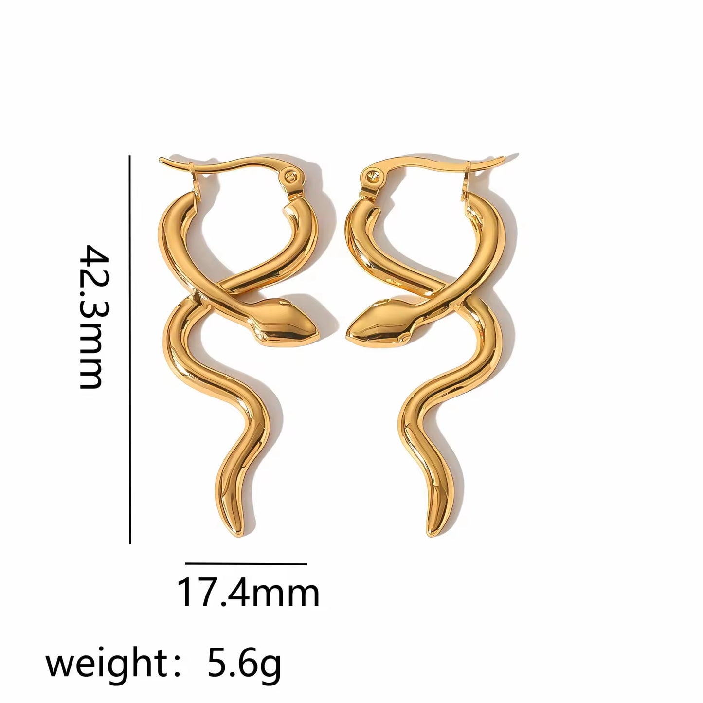 18K Gold Plated Titanium Snake Dangle Earrings