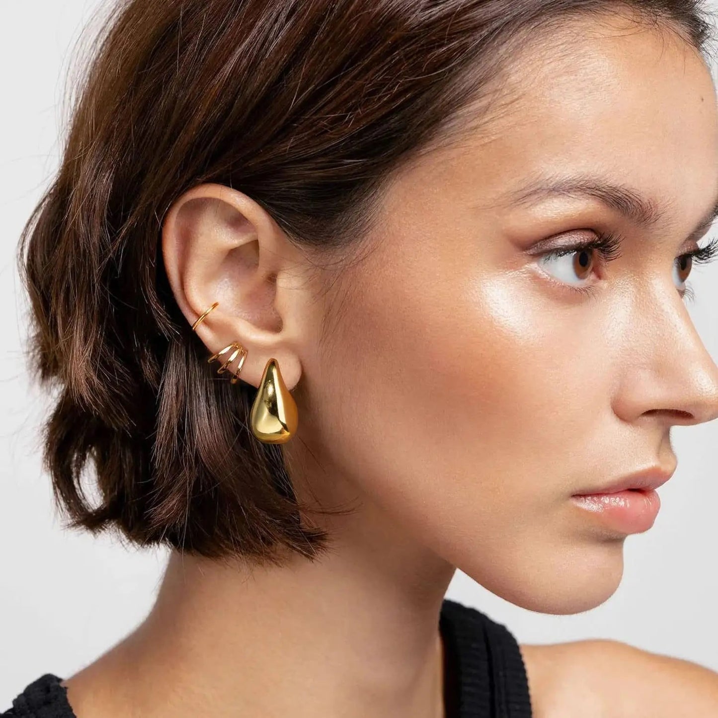 18K Gold Plated Hollow Water Drop Stud
