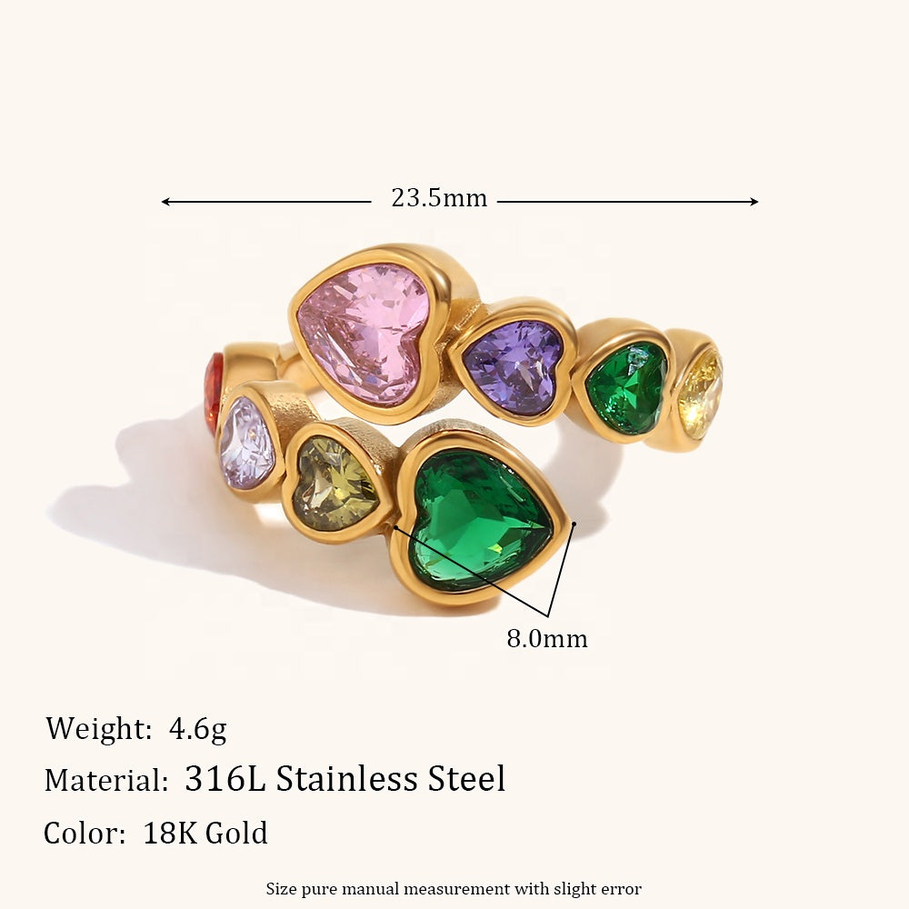 18K Zirconia Heart Open Ring