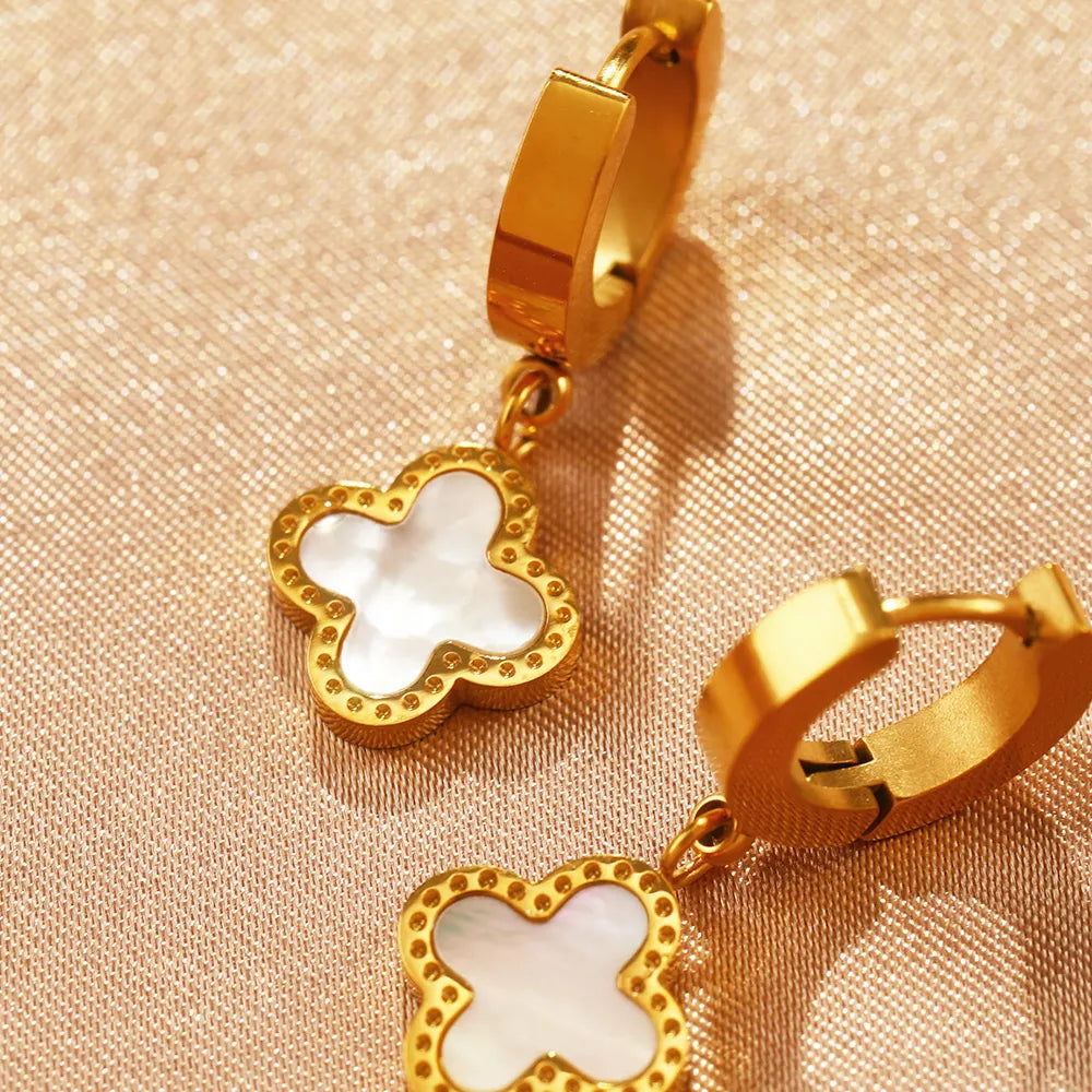 18k Gold Plated Clover Shell Charm Earring